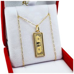 Collar Dolar Oro 18kts Billete 1 Dolar Dinero 1,1gr Cadena 60Cm 1,8Grs