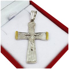 Dije Plata Y Oro 18kts Cruz Jesucristo Religioso -
