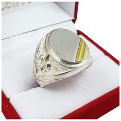 Anillo Sello Oval Plata Y Oro 18kts Flor De Liz Grabado 710 - - comprar online