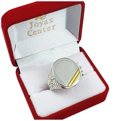 Anillo Sello Plata Y Oro 18kts Grabado Hombre Macizo 707 -