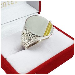 Anillo Sello Plata Y Oro 18kts Grabado Hombre Macizo 707 - en internet