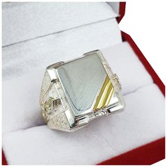 Anillo Sello Plata Y Oro 18kts Grabado Hombre Cuadrado 705 -