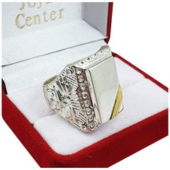 Anillo Sello Plata Y Oro 18kts Grabado Hombre Grande 704 - - Joyas Center