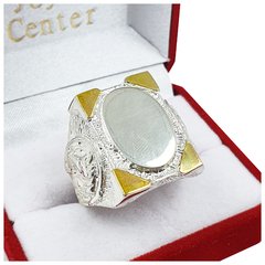 Anillo Sello Plata Y Oro 18kts Grabado Hombre Grande 702 - - comprar online