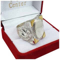 Anillo Sello Plata Y Oro 18kts Grabado Hombre Grande 702 - - tienda online