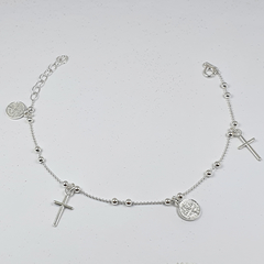 Pulsera Denario Religiosa Plata 925 San Benito Cruz PD300 -3,1Grs - - Joyas Center