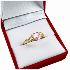 Cintillo Anillo Corazón Piedra Rosa Oro 18kts - comprar online