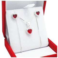 Conjunto Plata 925 Modelo Corazón Cubic Aros Cadena Dije 3,9 Grs -