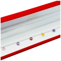 Pulsera Plata 925 Dije Diamante Colores Joyas 2,7gr -