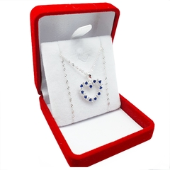 Conjunto Cadena Y Dije Corazón Con Piedras Cubic Azul 2,6 Grs - - comprar online