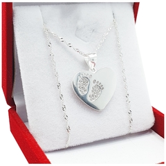 Conjunto Plata 925 Cadena Y Dije Corazón Mama Huellita Bebe 3,5 Grs -