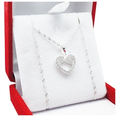 Conjunto Plata 925 Corazón Con Piedras + Cadena 45cm Joyas - 2,6 Gr -