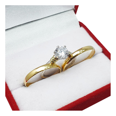 ALIANZAS ORO 18K 4 GRAMOS EL PAR GRABADO LASER CON CINTILLO PLATA Y ORO Y ESTUCHE DE PANA