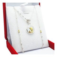 Conjunto Medalla Virgen Niña Plata 925/oro Cadena Singapur -