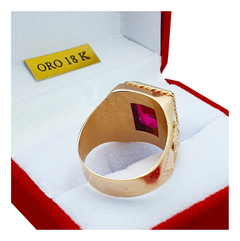 Anillo Sello Corona Piedra Roja Oro 18kts Grande Hombre
