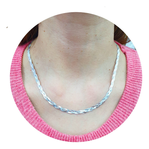 Collar Cadena De Plata 925 Trenzada Chata Serpiente 7.1Grs -