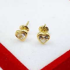 Aros Oro 18k Modelo Corazón Con Piedra Cubic Artesanal 1Grs