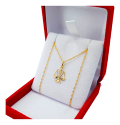 Conjunto Oro 18k Cadena Singapur Balanza De La Justicia - 1.3Grs