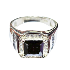 Anillo Sello plata 925 con piedra cubic negra italiano C1110 - comprar online