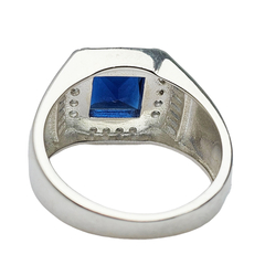 Anillo sello plata 925 con piedra cubic azul italiano C1111 - Joyas Center