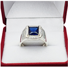 Anillo sello plata 925 con piedra cubic azul italiano C1111 - tienda online