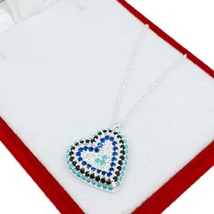 Conjunto De Plata 925 Cadena Con Dije Corazón Con Piedras Colores - 3,6 Grs - - comprar online