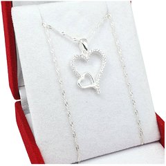 Conjunto De Plata 925 Cadena Con Dije Corazón Piedras - 2,8Grs