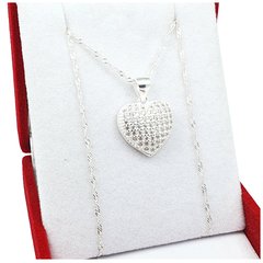 Conjunto De Plata 925 Cadena Con Dije Corazón Con Piedras - 4,6Grs -