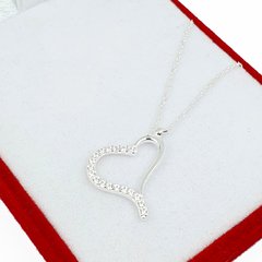 Conjunto De Plata 925 Cadena Con Dije Corazón Piedras - 2,1Grs - en internet