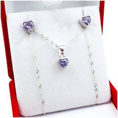 Conjunto cadena con dije y aros corazón - Cubics Swarovski - 3,3 Grs - - Joyas Center