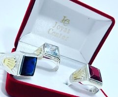 Anillos Plata Y Oro 18kts Hombre Corona Sello Con Piedra -