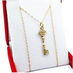 Conjunto Oro 18 K Cadena 45 Cm + Dije Llave Labrada Gótica 1,2Gr