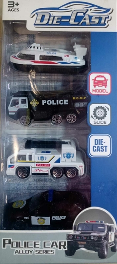 Set X 4 Vehículos De Metal Policial Escala 1/64 - Juguetech.