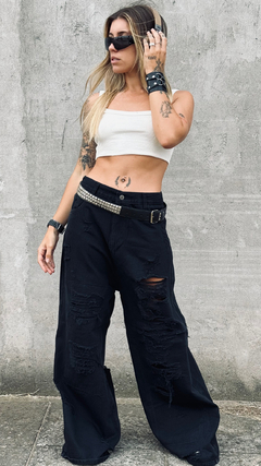 jeans wide leg beth BLACK RIPPED 20% por transferencia