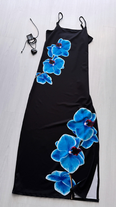 Vestido microfibra largo flower Azul