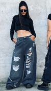 jeans wide leg stone black ripped