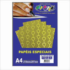 PAPEL GLITTER 150G A4 OURO COM CORAÇÃO - comprar online