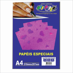 PAPEL GLITTER 150G A4 ROSA COM CORAÇÃO - comprar online