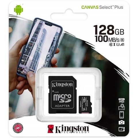 Tarjeta de memoria MICRO SD 128GB con adaptador KINGSTON Canvas Select Plus