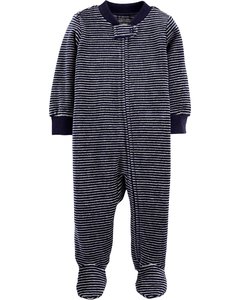 Carter's Osito-Pijama de terciopelo con cierre "Rayas"
