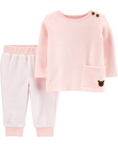 Carter's Set 2 piezas Buzo y Pantalón de terciopelo rosa "Oso"