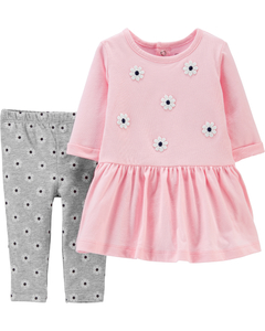 CARTER'S Set Dos Piezas Vestido Manga Larga y Leggings Floral