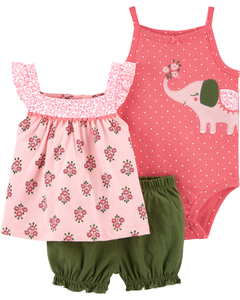 CARTER'S Set 3 piezas Body, Remera y Short "Elefante"