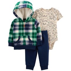 Carter´s Set 3 Piezas Body Campera cuadros Pantalon Oso polar