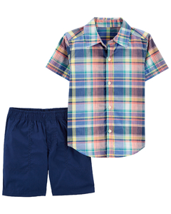 Carter's Set 2 Piezas Camisa Mangas Cortas Short Cuadrille