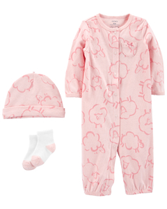 Carter´s Set 3 Piezas Osito-Pijama Broches Gorro Medias Ovejas Rosa