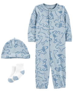 Carters Set 3 Piezas Osito-Pijama Broches Gorro Medias Ovejas Celeste