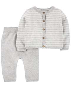 Carter´s Set 2 Piezas Cardigan Pantalon Rayado Gris