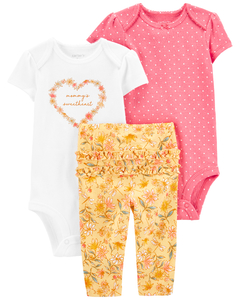 Carter´s Set 3 Piezas Bodies Mangas Cortas Pantalon Floral