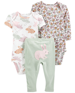 Carter´s Set 3 Piezas Body Mangas Cortas Body Mangas Largas Pantalon Conejitos